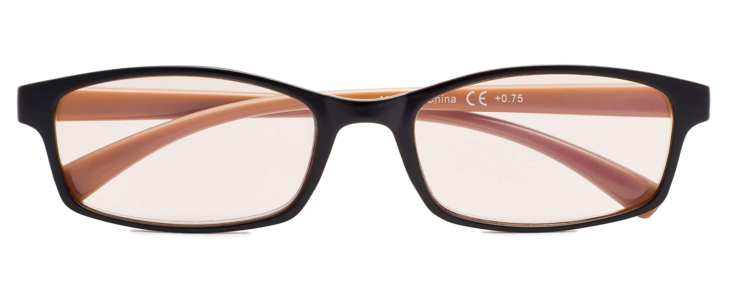 CessBlu Blue Light Filter Glasses,Reduce Eyestrain Readers Reading Eyeglasses Women Men(Black/Brown,+0.75)