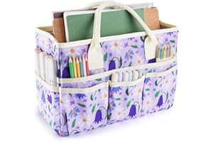 E-WEICHEN Craft Organizer Tote Bag Art Storage Caddy with Multiple Pockets Containers for Art,Craft,and Office Supplies Storage.Purple Campanula
