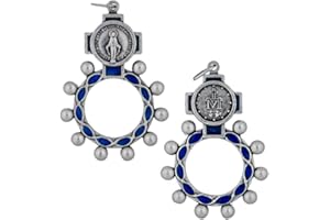 VILLAGE GIFT IMPORTERS Rosary Rings | 4 Styles with Colored Enamel | Holy Figures and Saints Finger Rosary | Carded and Modern | Christian Jewelry (Miraculous Medal - Blue Enamel)