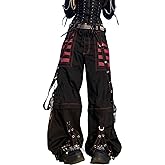 Women Y2k Cargo Pants Punk Emo Baggy Zipper Fly Harajuku Bell Bottom Jeans Grunge Gothic Vintage Wide Leg Pants