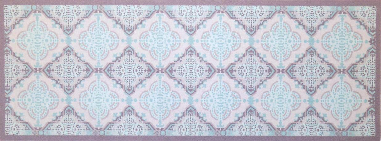 oKu-Tex Doormat | Dirt Trapper Mat, Kitchen Runner | Mosaic Pattern Tiles Checked | Washable | Door Mat for Indoor Use | Non-Slip | Light Blue/Grey | 45 x 75 cm