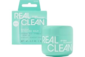 Real Techniques Real Clean Face Erase Makeup Removing Balm, Hydrating Makeup Cleansing Balm, Remove Stubborn Makeup, Hyaluronic Acid Moisturizes & Vitamin A Helps Exfoliate, 2 fl. oz Jar