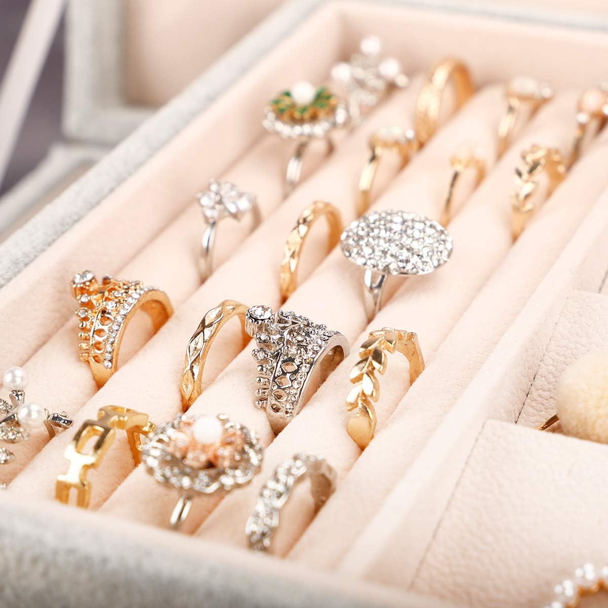 Mebbay Two Layer Velvet Jewelry Box Organizer Display Storage Case with Lock for Necklace Stud Earrings Bracelets Rings (Grey): Home Improvement