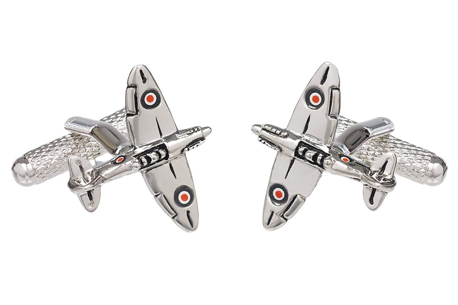 Silver Colour Spitfire War Aircraft Cufflinks - Supplied in Onyx Art Box(Size: One Size)