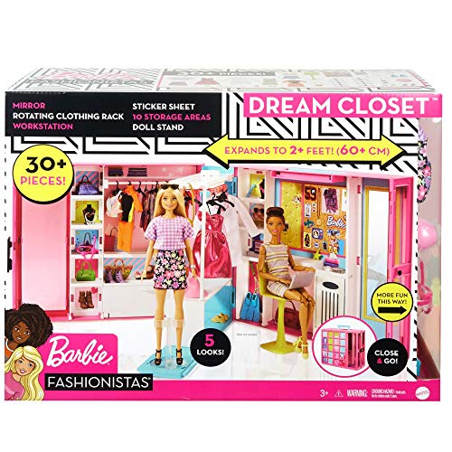Barbie Closet Playset with 30+ Accessories, 5 Complete Looks, Workstation and Rotating Clothing