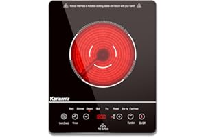 Karienvir Single Burner Electric Cooktop, Portable Electric Stove 110v with plug, Touch Stove Electric with Safety Lock, Timer, Kitchen Cooking Electric Stove With 9 Power Levels, 1800W