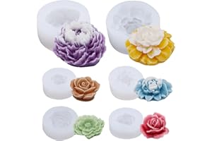 EuTengHao Peony Silicone Mold Set Flower Silicone Casting Mold Rose Resin Mold Easy Release Reusable for Wax Scented Candle Soap - Artistic Design for Home Decoration (6 Packs)