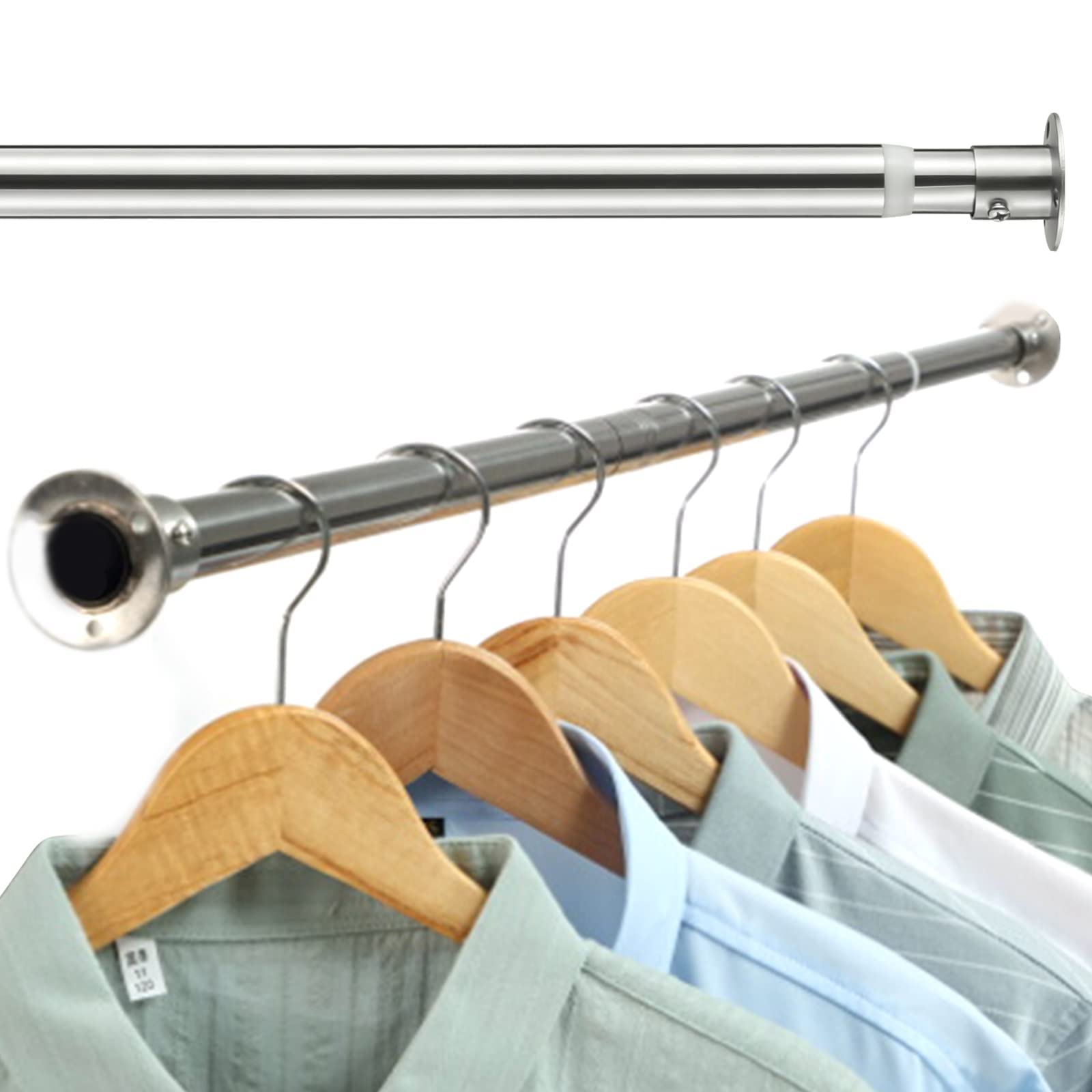 Harrms Clothes Rail 110-137cm, Extendable Wardrobe Rail Silver, Stainless Steel Clothes Hanging Pole Heavy Duty Wardrobe Pole and Fittings for Bedroom