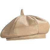 Gllutt PU Leather Artist Beret Hat for Women Inner Sweatband with Size Adjustable String Chic