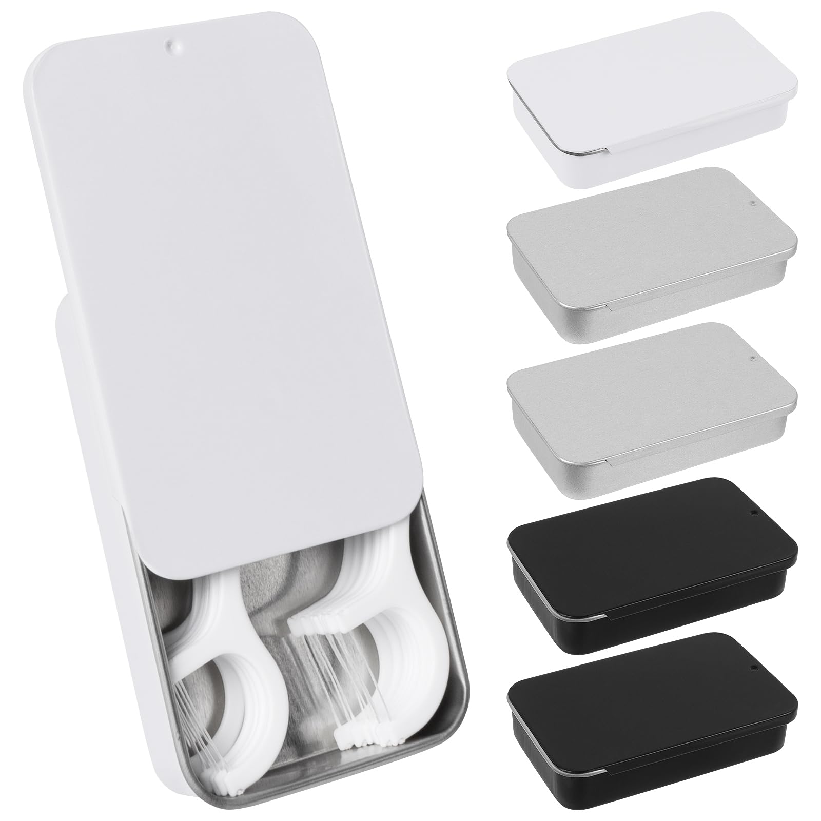 Adorila 6 Pack Travel Cotton Swab Qtip Holder, Portable Hair Tie Organizer with Lid, Flosser Dispenser, Plastic Flosser Dispenser Hair Accessories Organizer