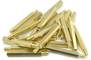 Hxchen M3 x 30mm + 6mm Male to Female Thread Brass Hexagon Hex Standoff Spacer Pillars - (20 Pcs)
