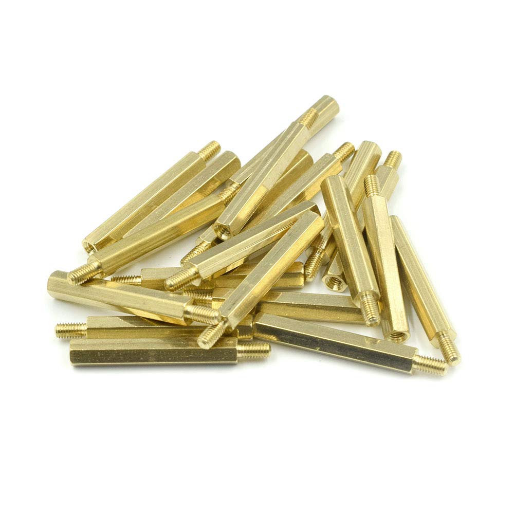 M3 x 30mm + 6mm Male to Female Thread Brass Hexagon Hex Standoff Spacer Pillars - (20 Pcs)
