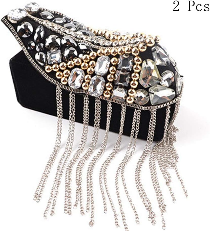 Men's Star Pattern Shoulder Tassel Chain 2 Pcs Rhinestone Beads Blazer Epaulet Fringe Tassel Shoulder Epaulette Spikes Brooch Women Men Uniform Accessories ( Color : Silver , Size : One size )