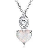 AENEAS Created Opal Necklace Sterling Silver Dainty Heart Pendant Jewelry Gifts for Anniversary Birthday Christmas for Women Mom Wife