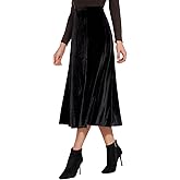 ZXIHZF Women’s Elegant Vintage Velvet Midi Skirt Flowy 8-Panel Design