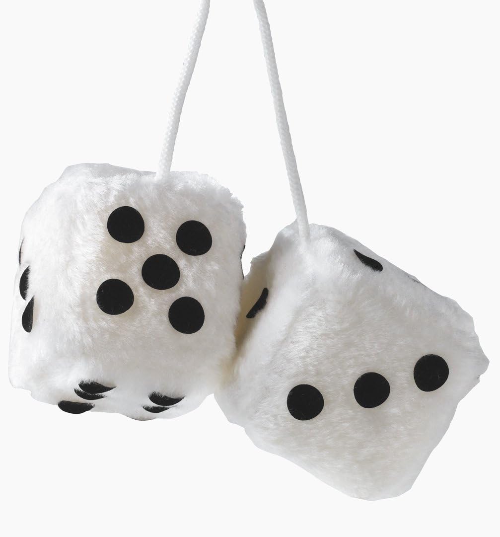 Sumex Branded Home & Car Mirrior Hanging Fluffy Furry Dice (White with Black Spots)