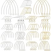 UNICRAFTALE 10 Sizes Stainless Steel Earring Hooks 80pcs Ear Wire with Loop Hypo-allergenic Earring Making Kit French Wire Earring Parts for DIY Earring Making
