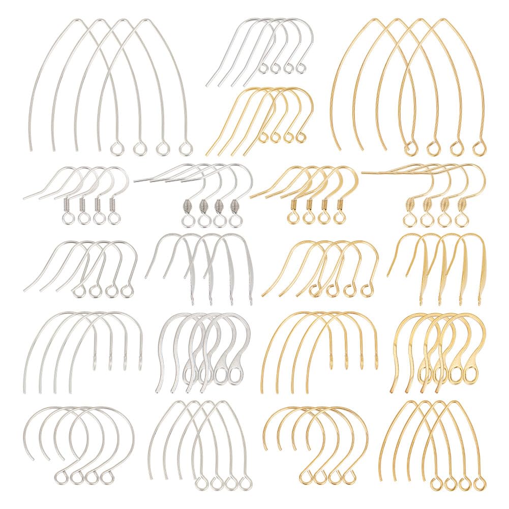 UNICRAFTALE about 10 Sizes Stainless Steel Earring Hooks 80pcs Ear Wire with Loop Hypo-allergenic Earring Making Kit French Wire Earring Parts for DIY Earring Making