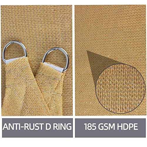 BeGrit Voile d\'ombrage Triangulaire perméable à l\'air Protection Contre Le Soleil HDPE (185g/m2) Bloque 95% Rayons UV avec Le Kit de Fixation pour Terrasse Camping Extérieur Jardin Sable (3Mx3Mx3M)