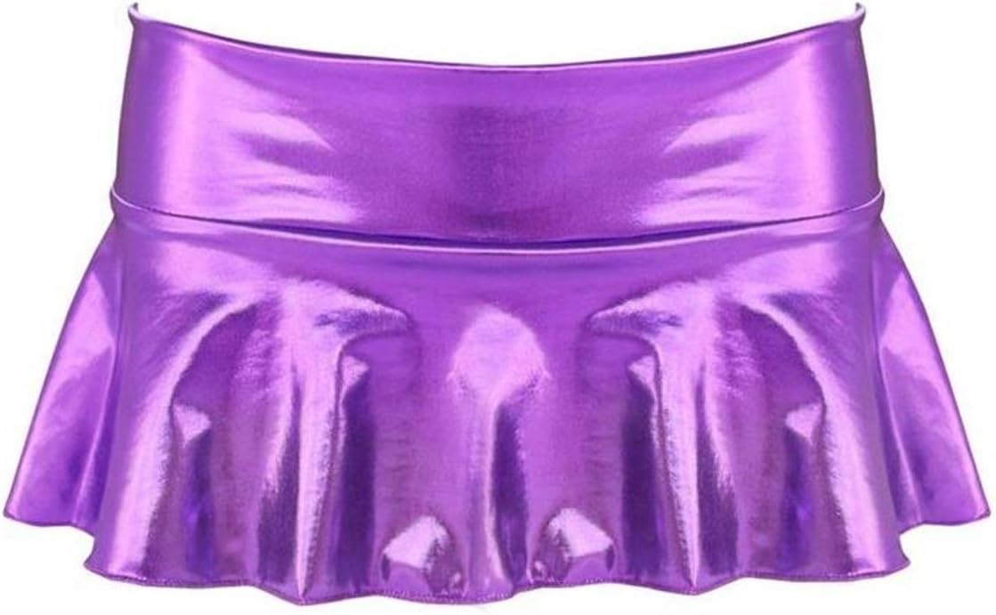 DARALE Sexy Womens PVC Faux Leather Pleated Clubwear Mini Skirt With Panties