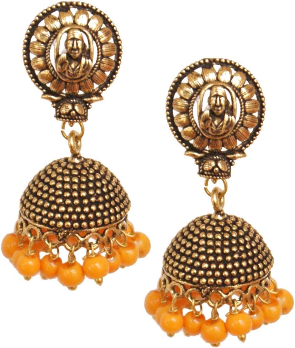 Pahal Traditional Yellow Pearl Oxidized Small Gold Jhumka Earrings Indian Bollywood Jewelry Set