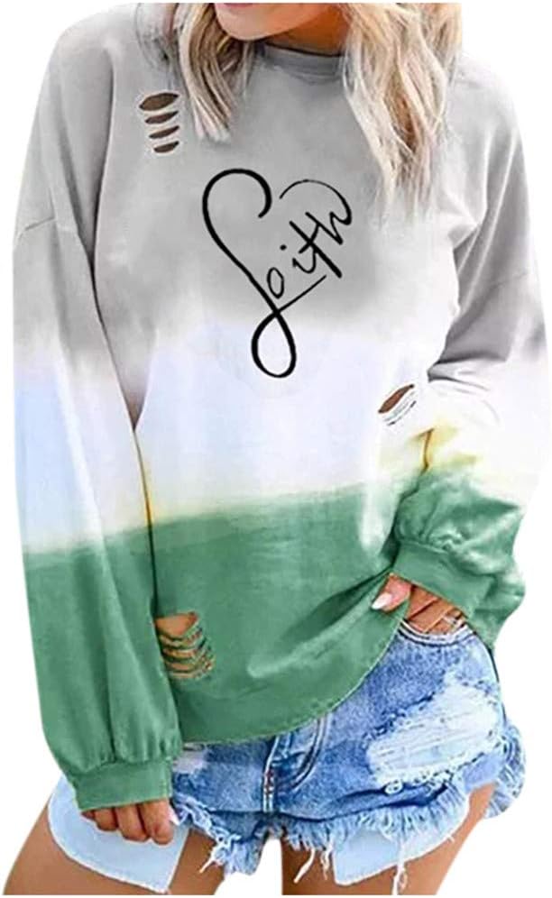 Women's Sweatshirt Fashion Letter Gradual Long Sleeve Long Sleeve Round Neck Shirt Blouses Loose Casual Pullover