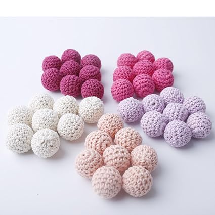 Mamimami Home Häkeln Zahnen Perlen 60 PCS 20mm rosa Serie hölzerne Teether Baumwolle Perlen Runde Perlen in rosa Schattierung