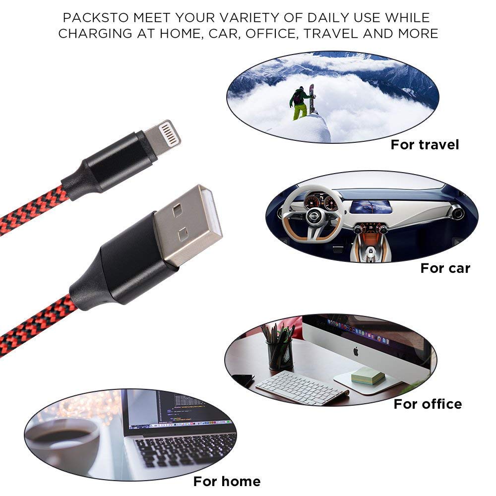 Yostyle 1ft Short Phone Charger Cable, Nylon Braided USB Charging & Syncing Cord Compatible with Phone X XS Max XR/8/8 Plus 7/7 Plus 6/6s Plus 5/5s/5c, Pad Mini/Air/Pro Pod Touch - 4Pack