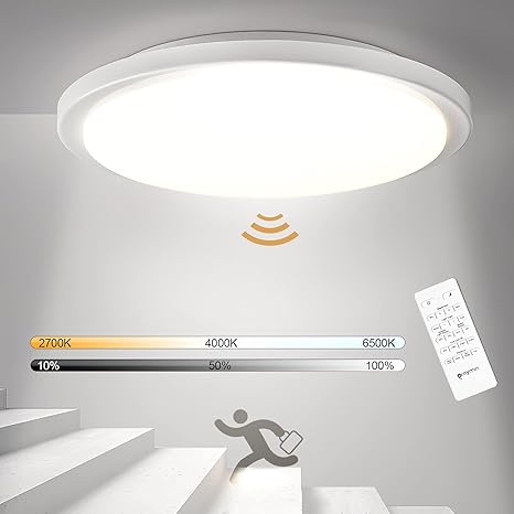 18w led deckenleuchte mit bewegungsmelder innen oraymin 1800lm sensor deckenlampe mit fernbedienung ip54 sensor lampe fur badezimmer garage flur keller lager f 26cm amazon de beleuchtung