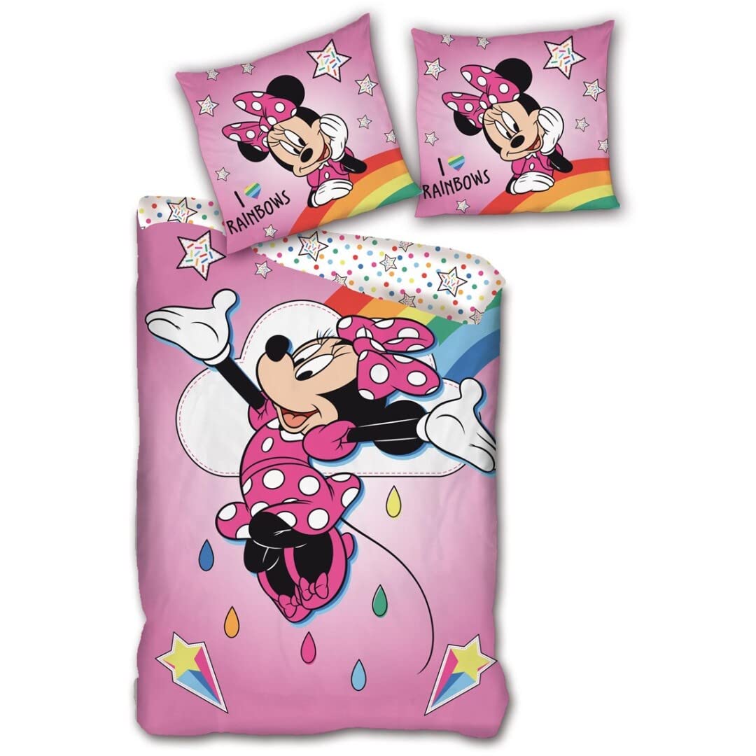 AYMAX S.P.R.L. Minnie Rainbow Bedding Set, Duvet Cover 140 x 200 cm + Pillowcase 63 x 63 cm