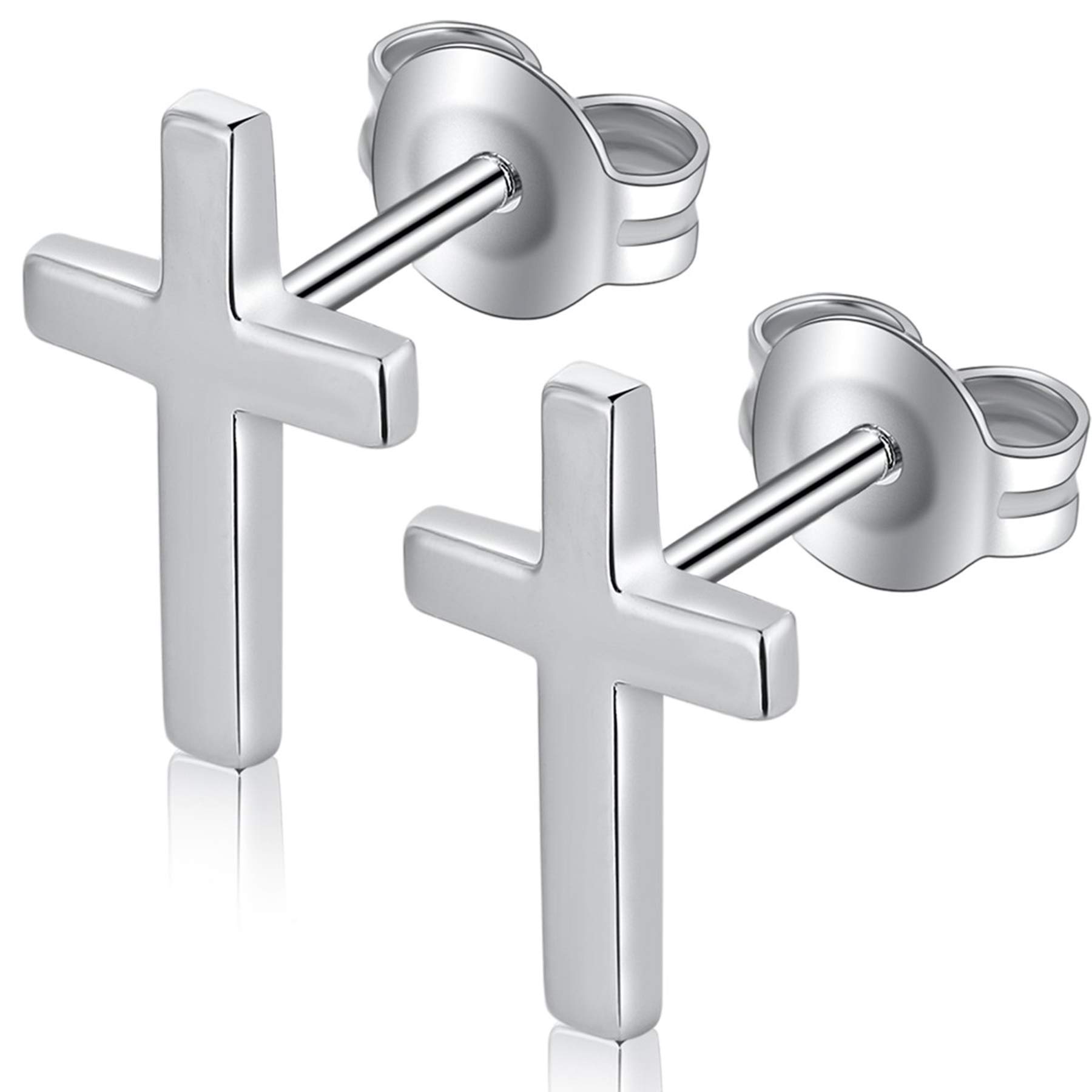 Cross Earrings for Men Women Cross Earrings Silver Cross Stud Earrings Mini Cross Earring Studs Mens Stud Cross Earrings Platinum Stud Sterling Silver Cross Earrings for Women Nickel Free — image 1