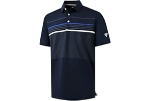 M MAELREG Golf Shirts for Men Short Sleeve Regular Fit Moisture Wicking Performance Casual Striped Print Mens Polo Shirts