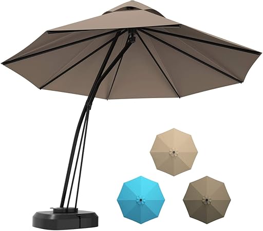 Amazon Com Tangkula 11 Ft Offset Patio Umbrella Aluminum Frame Double Top Hanging Umbrella With Weight Base 360 Rotation Outdoor Market Umbrella For Backyard Pool Beach Tan Garden Outdoor