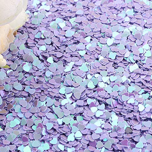 100g Iridescent Heart Shaped Confetti Glitter Sequins Flat PVC Star Mini Paillettes for Scrapbook Embellishment Cardmaking Jewelry Making Nail Manicure Wedding Birthday Party Decorartions (Purple)