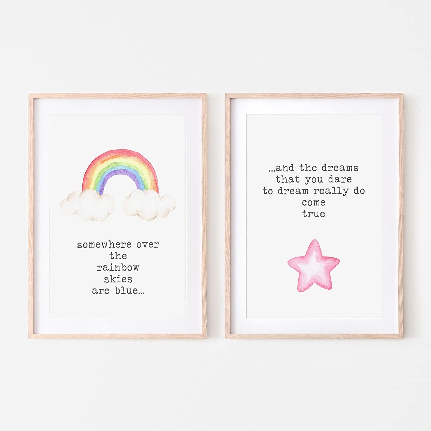 Pompom Prints® Watercolour Rainbow Children's Nursery Bedroom Wall Art Picture Prints Poster for Toddler Girl. Set of 2 [Picture Frames NOT Included]… (8 x 10 Inch)