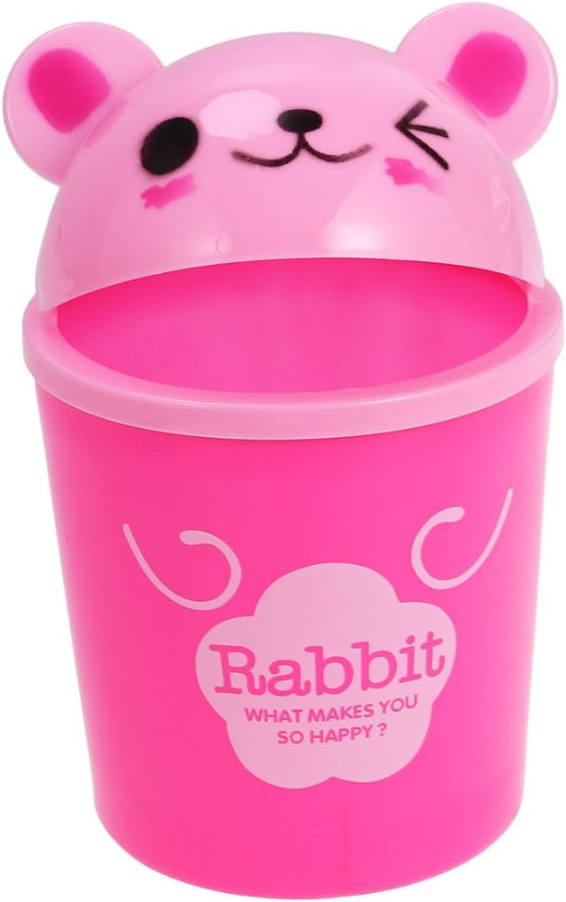 Mini Trash Can Table Bin Animal Mini Garbage Can Rabbit Trash Can Waste Small Desktop Girls Bedroom Bin Cute Space-saving Garbage Trashcan Litter Desk Rubbish Pink