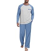MLXSJ Mens Pajama Set Pjs Sleepwear Lightweight Long Sleeve Pjs Soft Comfy Sleep Set With Pocket