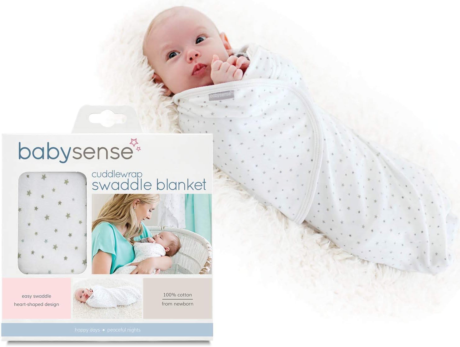 Baby Sense Cuddlewrap Swaddle Blanket/Award-Winning Baby Wrap | Stretchy & Safe Cotton Plus Lightweight Fabrics for Sleep, Body Temperature, Feeding, Calming (Stone)