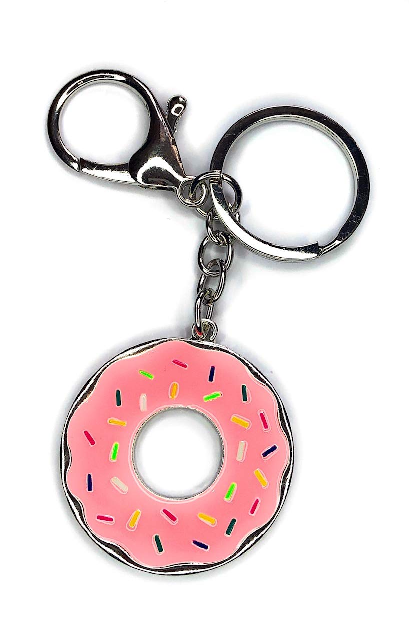 FizzyButton Gifts Pink Doughnut Keyring Key Ring with Enamel Charm and Lobster Clasp