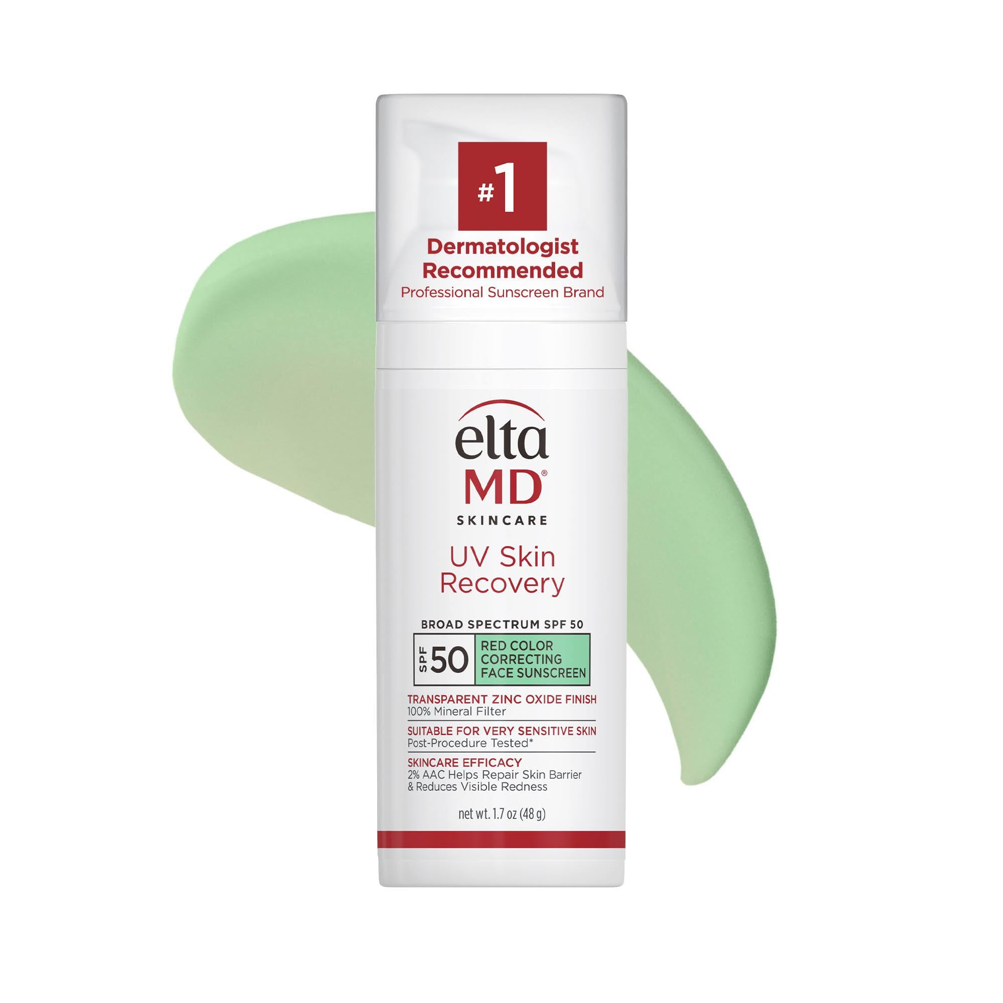 Photo 1 of EltaMD UV Skin Recovery Green Tint 100% Mineral Sunscreen, SPF 50, Redness Correcting Face Sunscreen, Safe for Sensitive Skin, 1.7oz