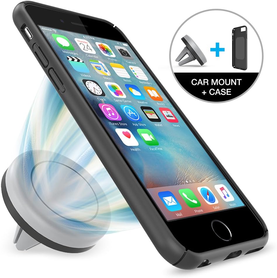 Car Mount, Maxboost iPhone Car Mount & iPhone 6/6S Case - [Magnetic Air Vent Mount + Case][Black/Grey] - Car Mount iPhone Holder and Case for Apple iPhone 6S/6 (2015&2014) 4.7" Device Accessories