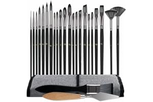 24pcs Paint Brush Set Art Painting Tools with 23pcs Different Shapes 1 Scraper with Organizing Case Handle Paintbrushes Artis