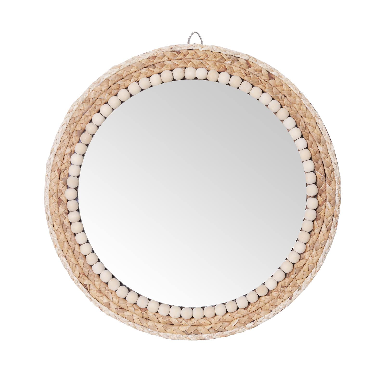 SWTHONY 15 Inch Boho Round Hanging Wall Mirror Decorative Rattan Circle Wall Mounted Mirror for Farmhouse, Living Room, Bedroom, Bathroom