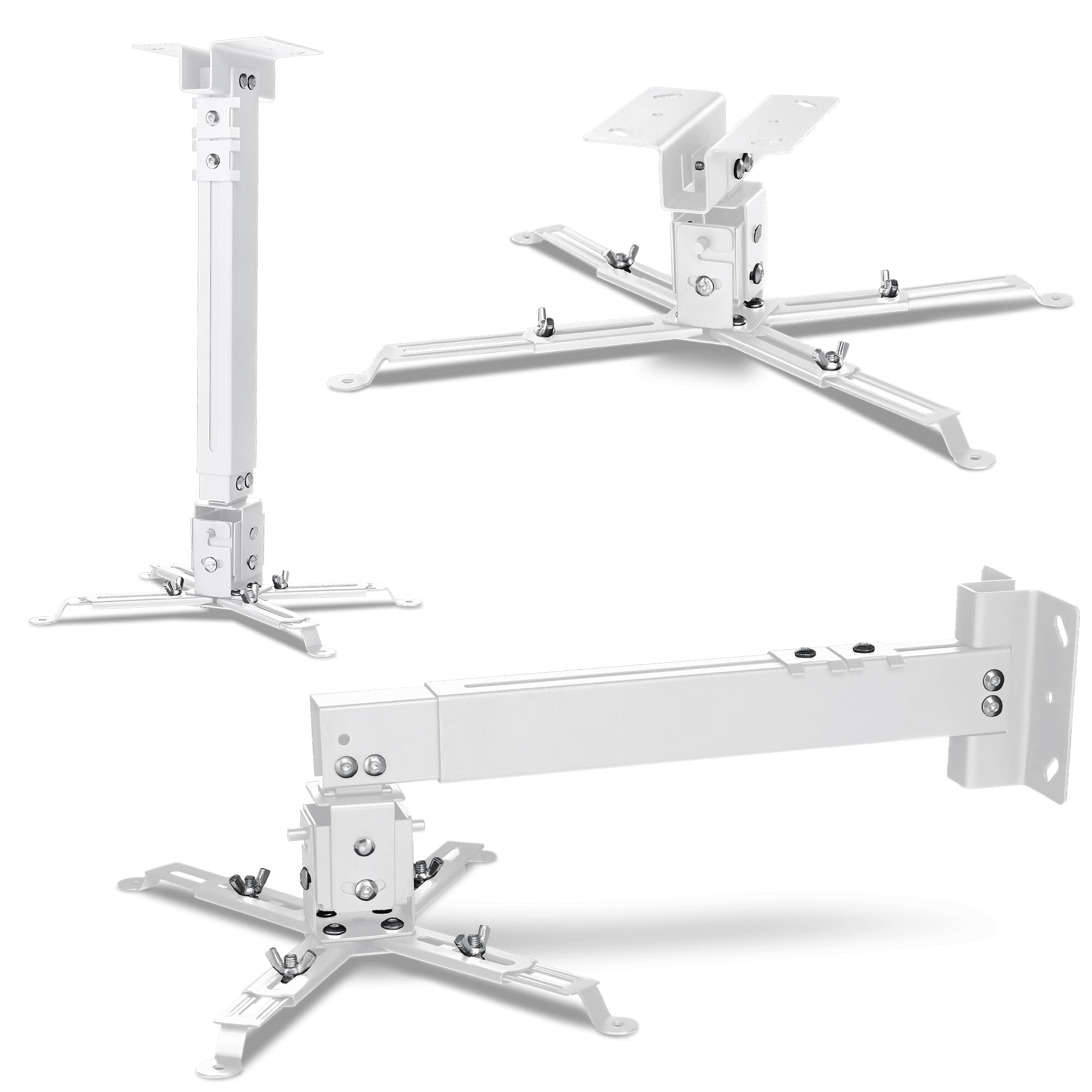 Overmax Ceiling Mount Projector Mount up to 20 kg, Adjustable Length 25 Degree Angle Adjustment, Made of Steel, Wall and Ceiling Mounting, Lightweight and Sturdy Construction (White)