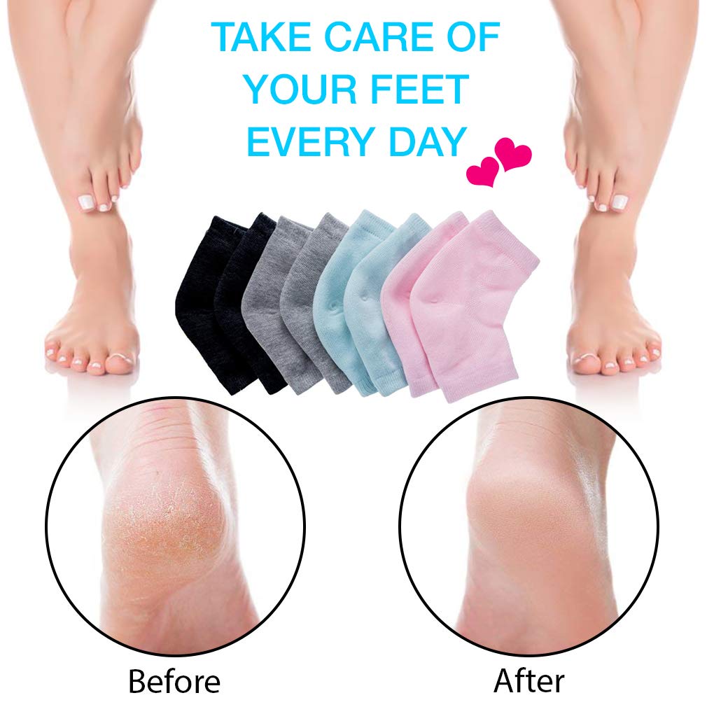 Nado Care Moisturizing Socks Lotion Gel for Dry Cracked Heels 4 Pack, Spa Gel Socks Humectant Moisturizer Heel Balm Foot Treatment Care Heel Softener Compression Cotton - Pink, Blue, Grey and Black … : Beauty