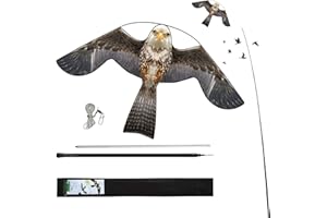 flyonte Bird Hawk Flying Kite with Pole Crop Protector Bird Scare Flying Kite with 4m Pole Has The Effect of Scaring Birds