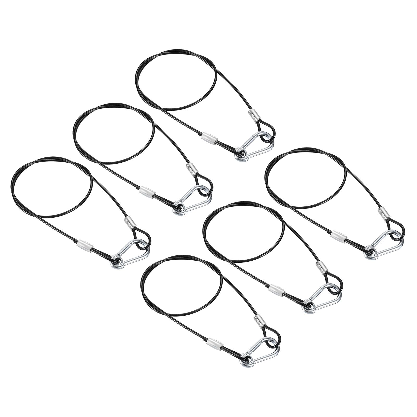 PATIKIL Stainless Steel Safety Cable 27.6"/70cm, 6Pack 3mm Flexible Security Wire Rope Lock Double Loops with Hook for Stage Lighting Luggage, Black