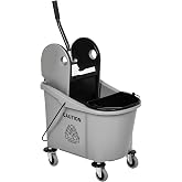 HOMCOM 9.5 Gallon (38 Quart) Mop Bucket with Wringer Cleaning Cart Grey | 4 Moving Wheels, 2 Separate Buckets, Mop-Handle Holder