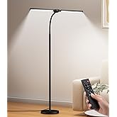LED Floor Lamp for Living Room, Bright Reading Lamps for Office, Adjustable Colors Temperatures&Brightness, Dual Head Goose-Neck Standing Lamp, Remote and Button Control, Eye Caring Tall Lamp, Black