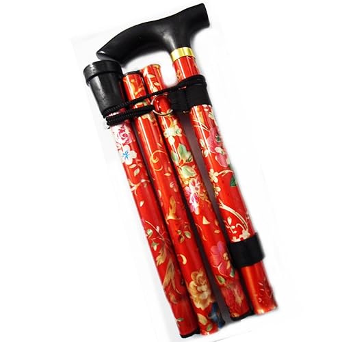 Lightweight Foldable Compact Walking Stick Red Floral [versionx7.2